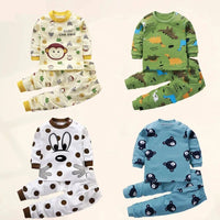 Kids Cotton Pajama Set 🐻🐒 Dinosaur & Cartoon Print Sleepwear – Autumn Winter Clothes for Boys & Girls
